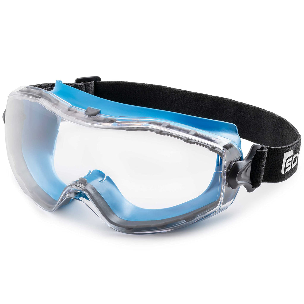 Solid. Safety Goggles that fits perfectly | Protective eyewear with anti-fog, anti-scratch and UV-protection lenses | Ideal for wearing as safety glasses over glasses | Clear lens | Blue - BeesActive Australia