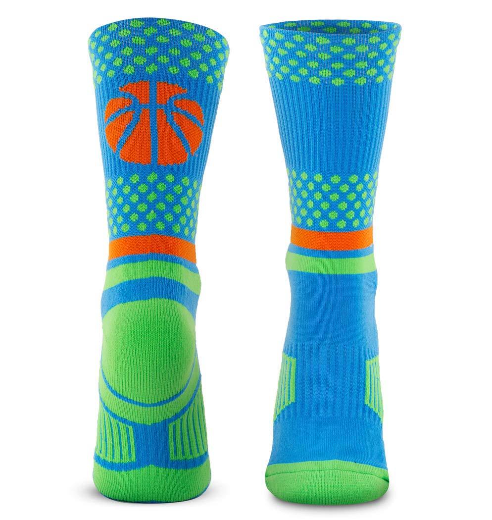 Basketball Woven Mid-Calf Socks | Bball Dots | Blue & Green - BeesActive Australia