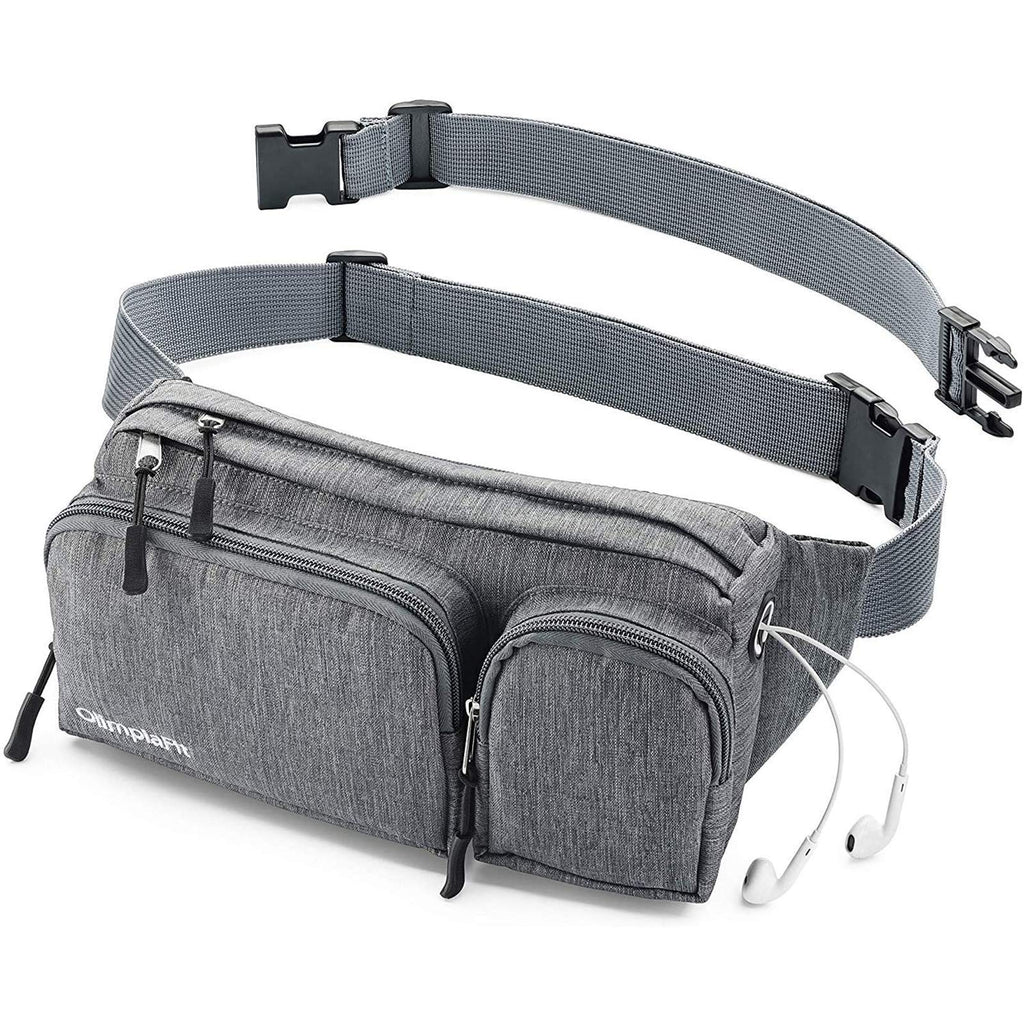 Fanny Pack For Women & Men Cute Waist Bag - Hiking Travel Camp Running - Headphone Hole, Money Belt with 6 Pockets, Strap Extension - Easy Carry Any Phone, Passport, Wallet - Water Resistant Holder Grey - BeesActive Australia