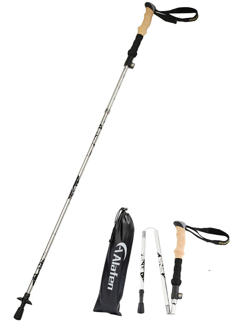 A ALAFEN Walking Stick - Collapsible Trekking Pole for Men and Women,7075 Aluminum Hiking Stick for Seniors Silver 1 PC(1 Pole) - BeesActive Australia