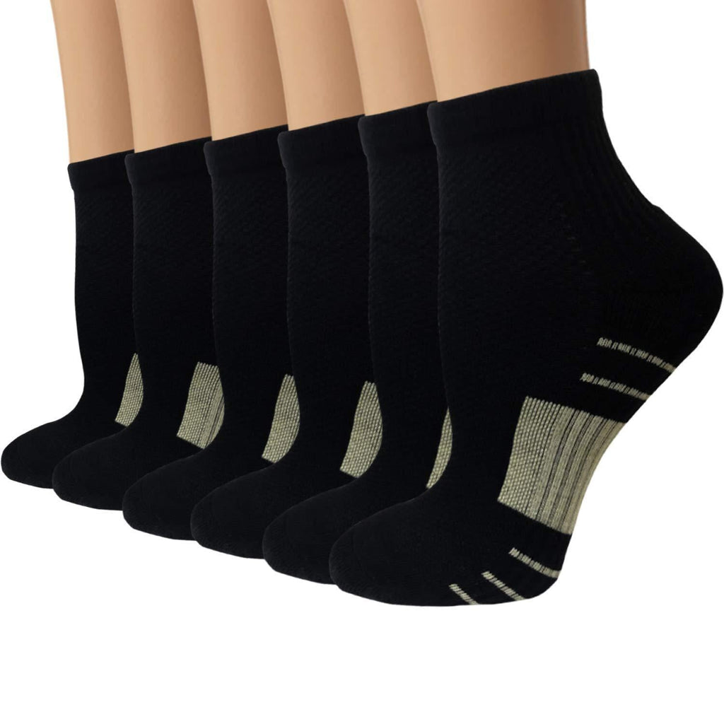 Copper Plantar Fasciitis Running Compression Socks for Men & Women – 3/6 Pairs Arch Support Ankle Socks for Athletic&Travel Large / X-Large A0 - 6 Black - BeesActive Australia