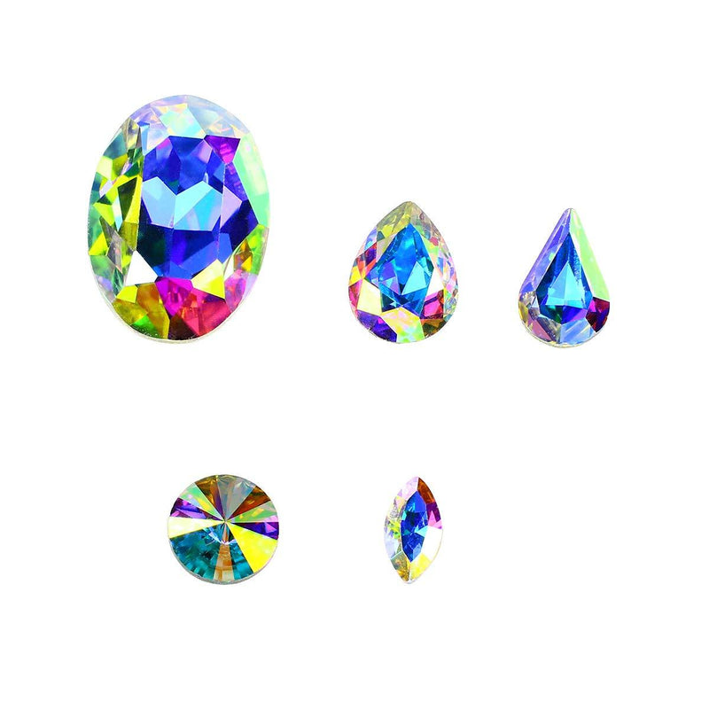 DONGZHOU 100pcs Mix Shape Crystal AB Nail Art Rhinestone Gems Point Back Fancy Stone Sew On Rhinestone Loose Crystal Sewing for Clothing Wedding Dress Nail Art Shoes Bags DIY Crafts - BeesActive Australia