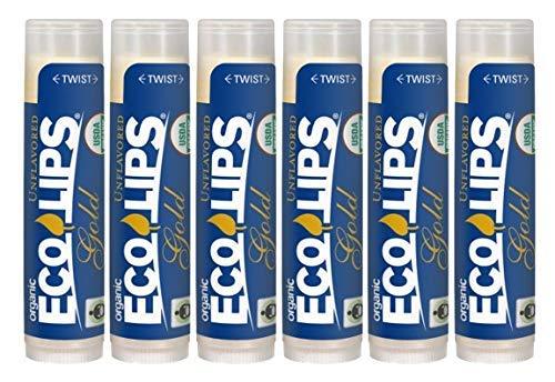 Eco Lips GOLD 100% Organic Lip Balm with Baobab - Soothe and Moisturize Dry, Cracked and Chapped Lips - 100% Plastic-Free Plant Pod Packaging (6 Tubes) - BeesActive Australia