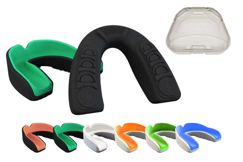 Coollo Sports Boil and Bite Mouth Guard (Youth & Adult) DA Custom Fit Sport Mouthpiece for Football, Hockey, Rugby, Lacrosse, Boxing, MMA (Free Case Included!) Mint Green & Black Adult -Ages 11 & Above - BeesActive Australia