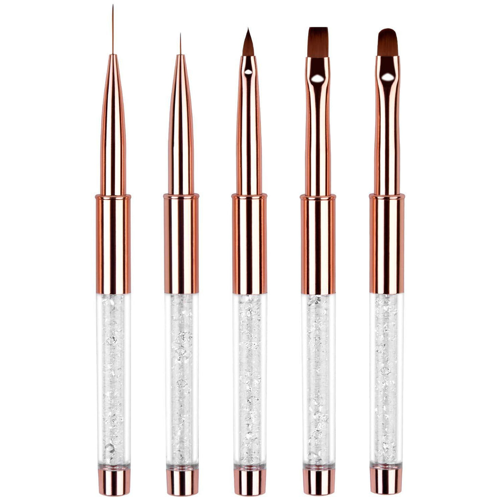 Ycyan 5Pcs Nail Design Brushes Rhinestone Handle UV Gel Nail Brush Set Rose Gold - BeesActive Australia