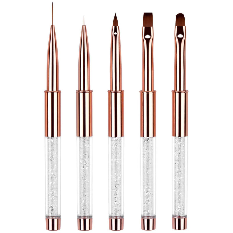 Ycyan 5Pcs Nail Design Brushes Rhinestone Handle UV Gel Nail Brush Set Rose Gold - BeesActive Australia