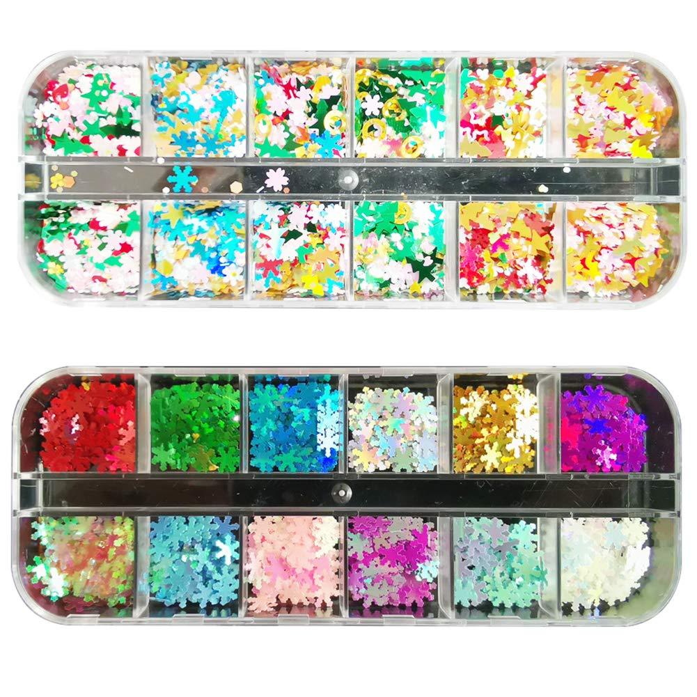 Tvoip 24 Style Colors Nail Flakes Christmas Snowflake Xmas Tree Starlights Holo Nail Glitters Sequins Nails Decoration Paillette Manicure Accessory - BeesActive Australia