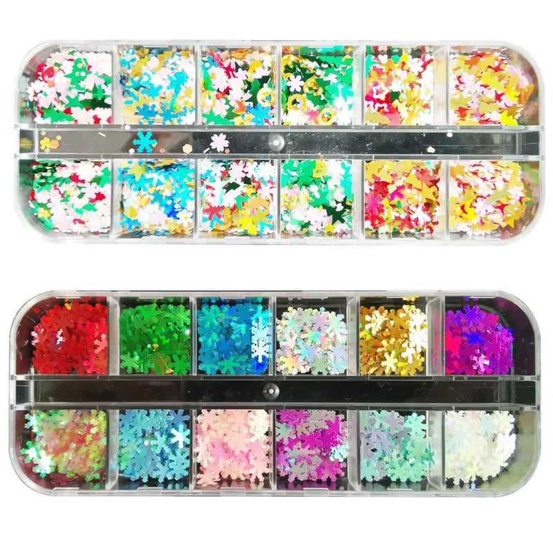 Tvoip 24 Style Colors Nail Flakes Christmas Snowflake Xmas Tree Starlights Holo Nail Glitters Sequins Nails Decoration Paillette Manicure Accessory - BeesActive Australia