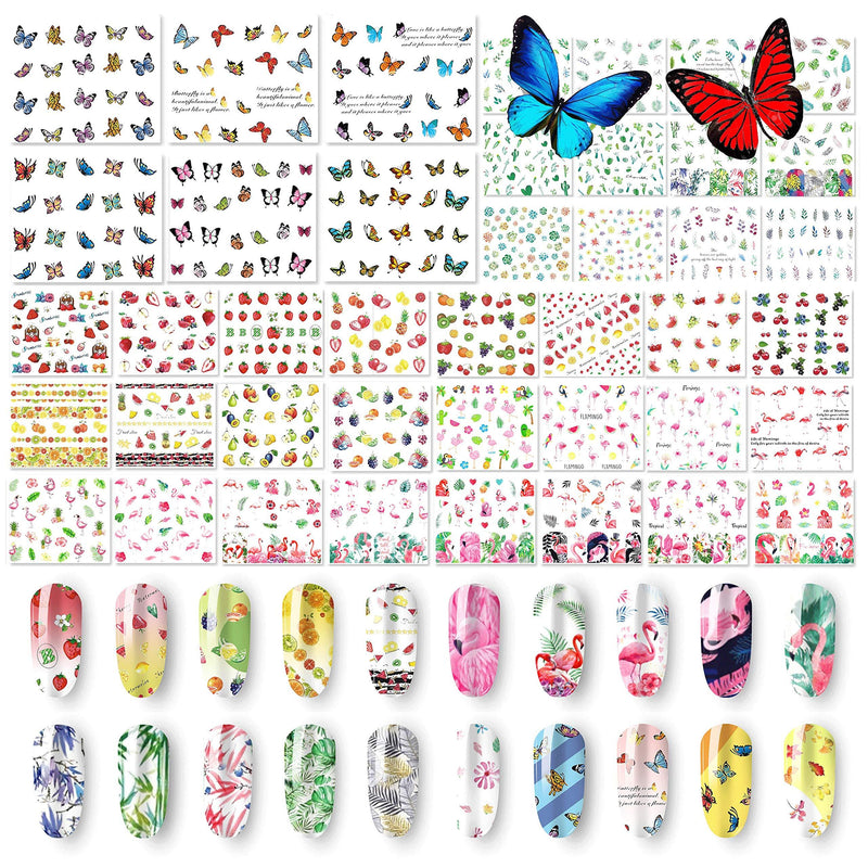 48 Sheets Summer Nail Art Stickers - Water Transfer Butterflies Flamingo Fruits Flowers Leaves StencilDecals for Women Kids Manicure DIY or Salon (1500+Pcs) Flamingo Summer, Water Transfer, 48 Sheets - BeesActive Australia