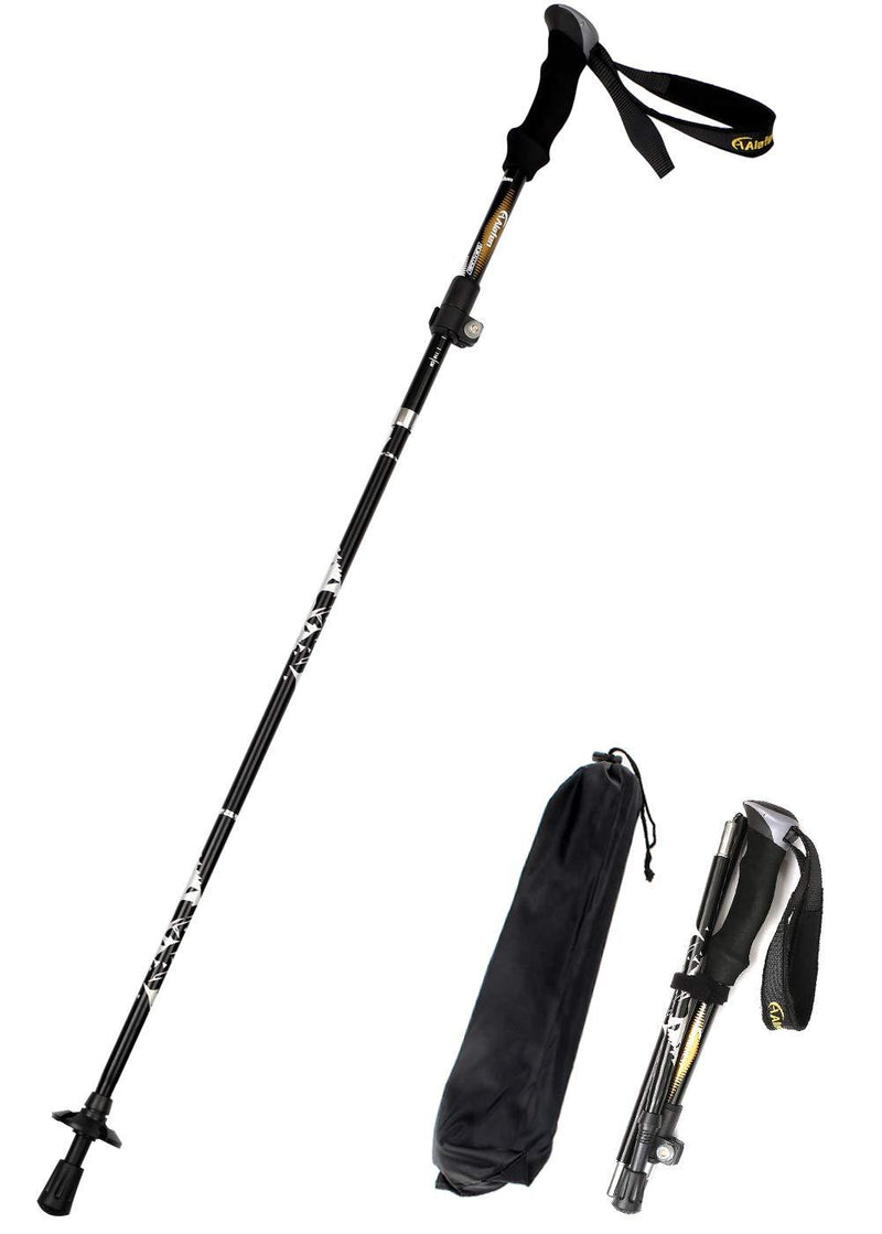 A ALAFEN Aluminum Collapsible Ultralight Travel Trekking Hiking Pole for Men and Women A_Black 1 PC(1 Pole) - BeesActive Australia