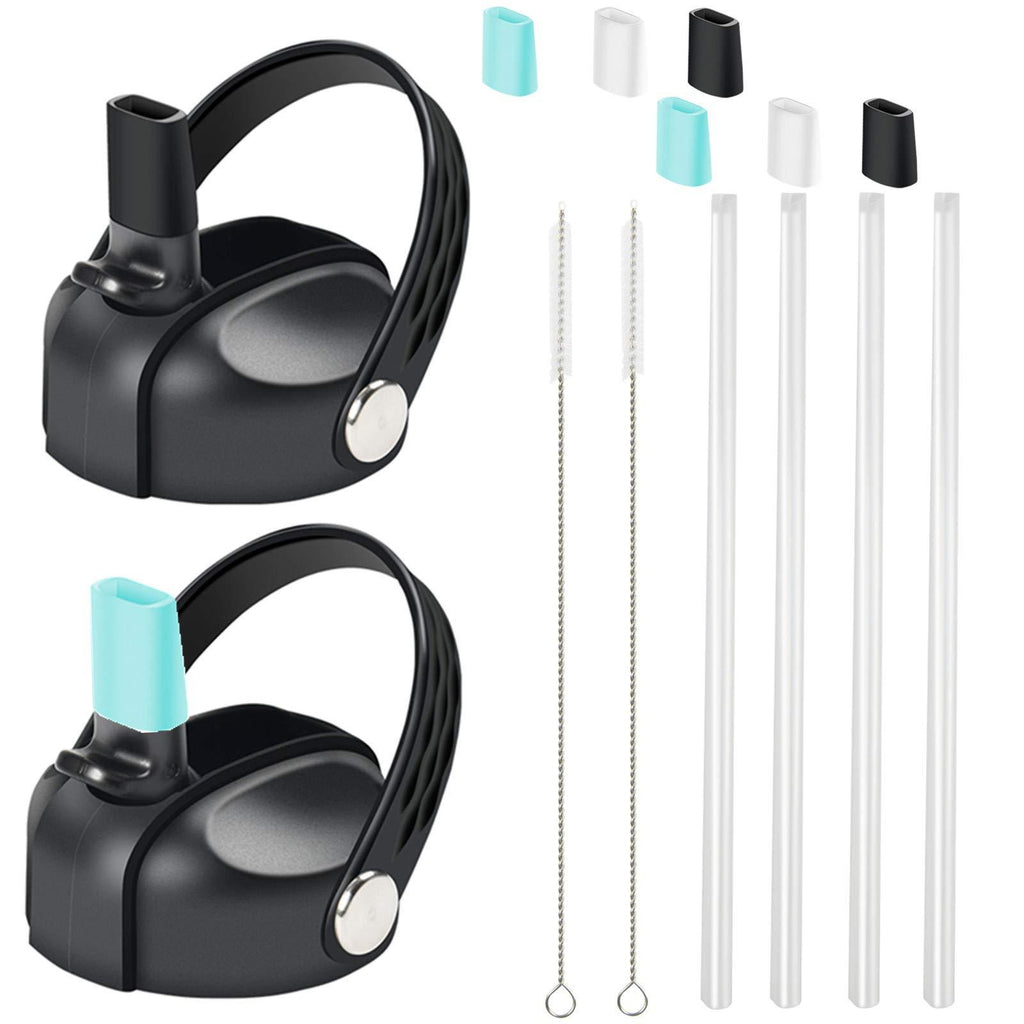 Wide Mouth Straw Lids for Hydro Flask 12 16 18 20 32 40 64 Ounce, Flex Straw Lid Fits Hydroflask, Wide Mouth Water Bottle Accessories with Straw and Brush 2 Pack - BeesActive Australia