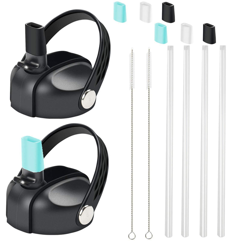 Wide Mouth Straw Lids for Hydro Flask 12 16 18 20 32 40 64 Ounce, Flex Straw Lid Fits Hydroflask, Wide Mouth Water Bottle Accessories with Straw and Brush 2 Pack - BeesActive Australia