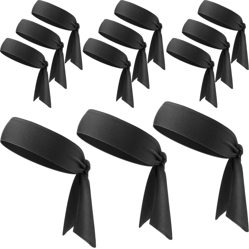 WILLBOND 12 Pieces Tennis Tie Headband Hair Band Unisex Dry Head Tie Sport Tie Back Headband for Basketball, Running, Tennis, Karate, Athletics (Black) - BeesActive Australia