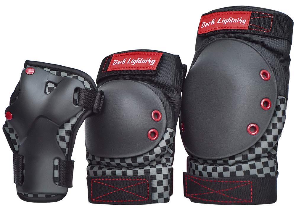 Dark Lightning Adult/Youth/Junior Knee Pads Elbow Pads Wrist Guards 3 in 1 Protective Gear, for Skateboard,Roller Skate,Inline,Cycling,MTB Bike,Scooter Black L Size for Adult/Youth - BeesActive Australia