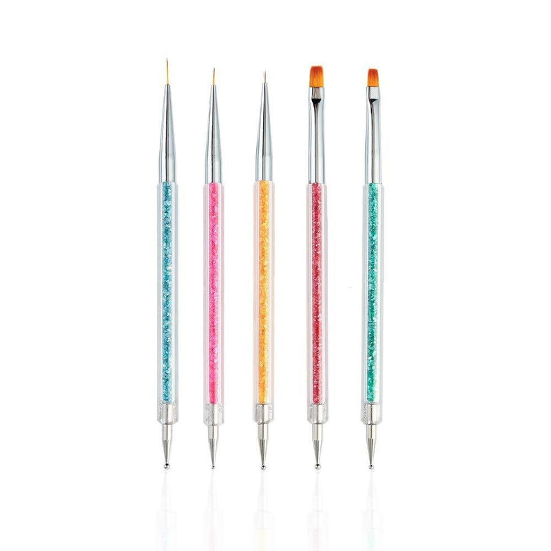 5PCS Nail Art Liner Brushes Pens Dual-Ended Nail Art Point Drill Drawing Brush Pen Acrylic Manicure Tool Nail Art Design Dotting Pen Tools for Home DIY and Salon - BeesActive Australia