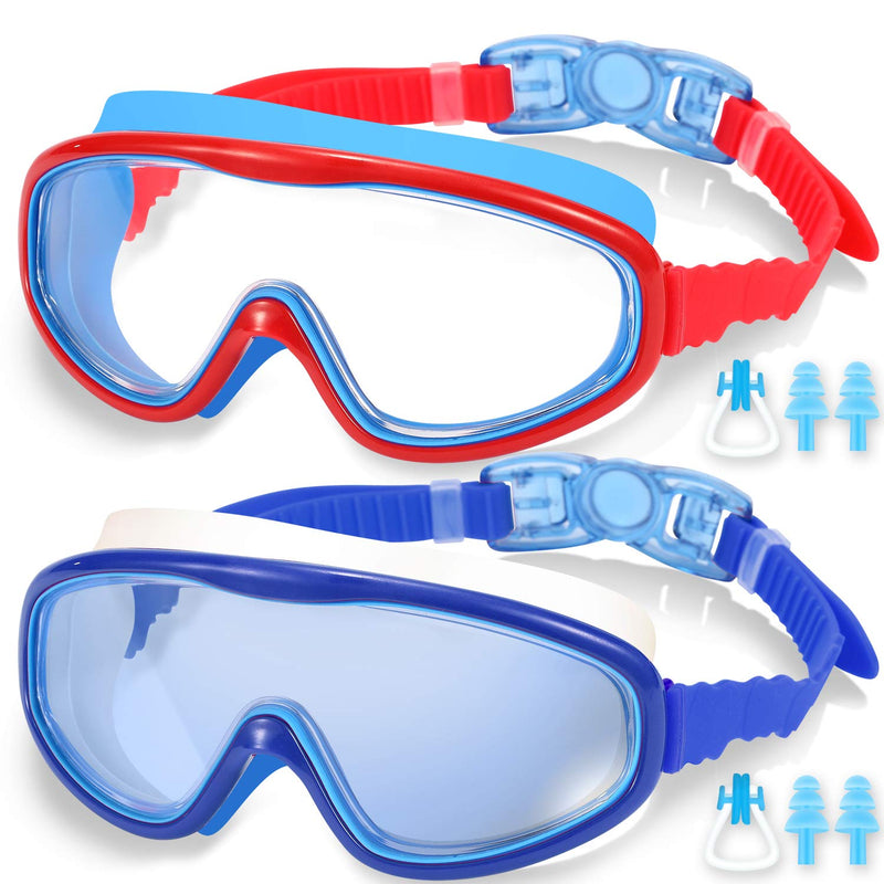 EasYoung 2-Pack Kids Swim Goggles, Wide Vision Swim Goggles for Child from 3-15 01.red With Blue + Blue With White - BeesActive Australia