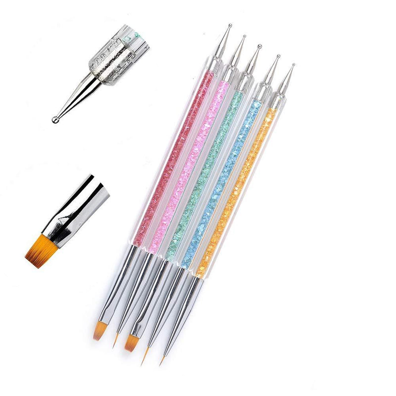 GBSTORE 5 Pcs Nail Art Point Drill Drawing Brush Pen,Manicure Care Tool Double Ended Dotting Tools Set,Nail Art Liner Brush Acrylic UV Gel 3D Glitter Liner Nail Polish Pen(Multicolor) - BeesActive Australia