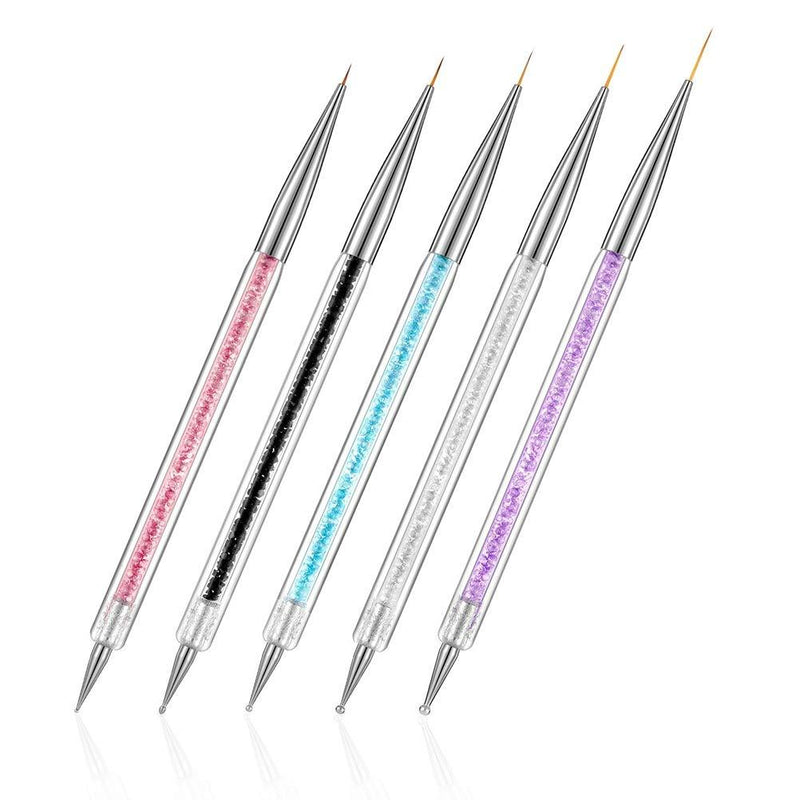 FULINJOY 5 Pieces Nail Art Liner Brushes, Dual-ended Nail Art Point Drill Drawing Brush Pen Dotting Tools Set, Nail Design Liner Brushes and Dotting Pen - BeesActive Australia