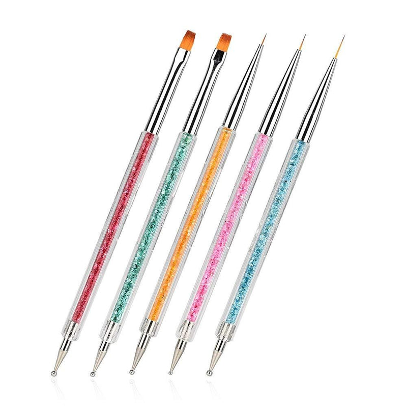 FULINJOY Pack of 5 Nail Art Brushes, Double-ended Nail Dotting Pen Liner Brush Nail Art Point Drill Drawing Tools Set - BeesActive Australia