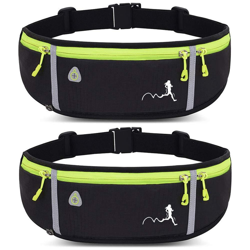 Peicees Fanny Pack for Men Women Bottle Holder Bag Waterproof Running Pouch Belt Waist Pack for Gym Travel, Adjustable Reflective Phone Holder for iPhone 12 11 pro max Xs x 6 7 8 Plus Samsung S10, etc 2PACK-Black - BeesActive Australia