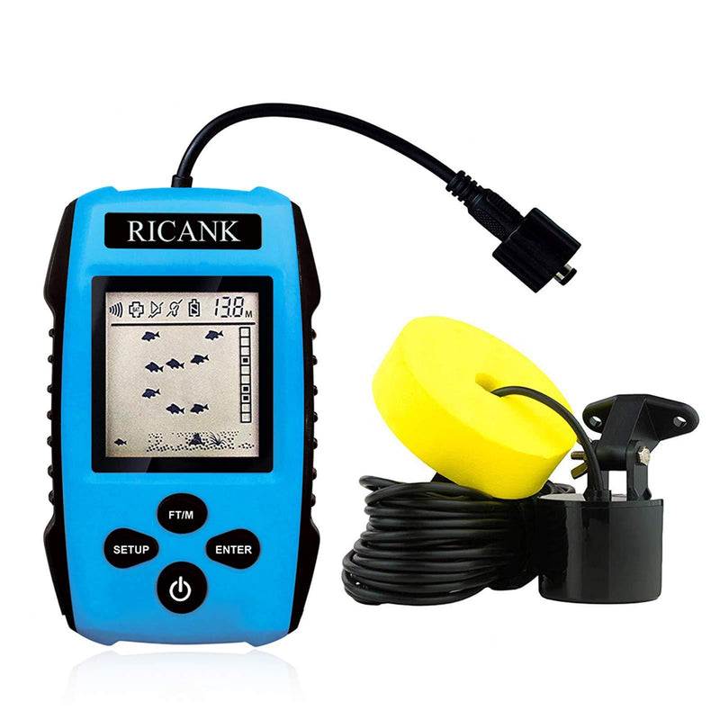 RICANK Portable Fish Finder, Contour Readout Handheld Fishfinder Depth readout 3ft(1m) to 328ft (100m) with Sonar Sensor Transducer and LCD Display 5 Modes Sensitivity Options Fish Depth Finder Blue - BeesActive Australia