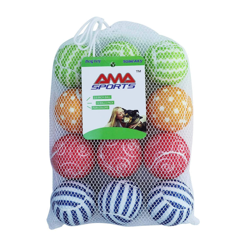 Dog Squeaky Tennis Ball for Small Dog & Puppy,Medium and Large Dogs Balls Colorful Design in Different Package AM25-PK12 2.5 Inch - BeesActive Australia