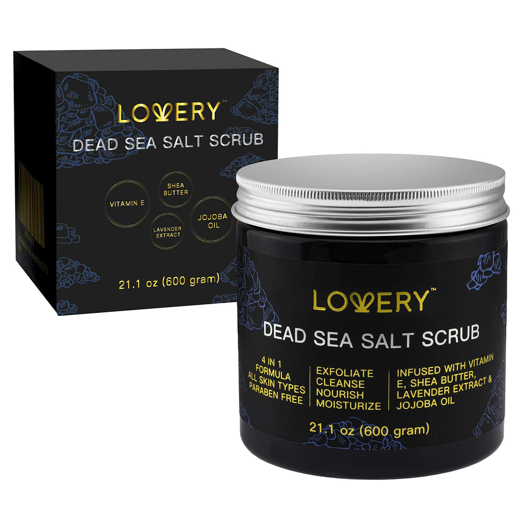 Lovery Dead Sea Salt Scrub - Handmade Exfoliating Salt Scrub for Women and Men with Vitamin E, Shea Butter, Jojoba Oil & Lavender Extract - Ultra Moisturizing & Hydrating Body Scrub for Gentle Skin Exfoliation - 600grams - BeesActive Australia