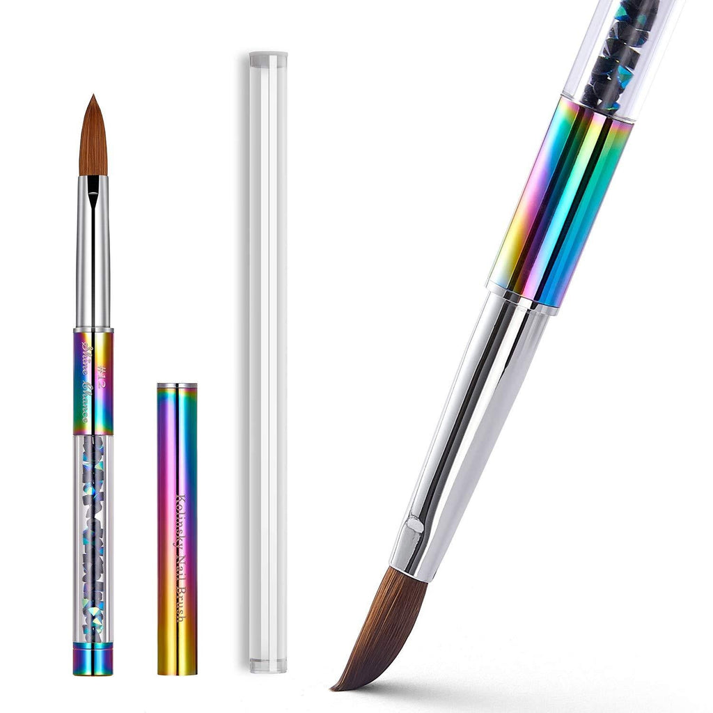 Shine Chance 100% Kolinsky Rainbow Rhinestone decorated in Handle Acrylic Brush Size 2#/4#/6#/8#/#10/#12/#14 Acrylic Brush Kolinsky Sable Nail Brushes (#12) #12 - BeesActive Australia
