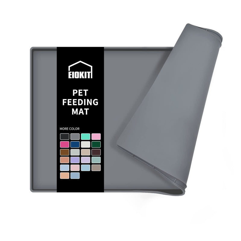 EIOKIT Dog Food Mat,Silicone Waterproof Dog Cat Food Tray,Non Slip Pet Bowl Mats Placemat,Size:(18.5" x 11.5") 0.6",(24" x 16") 0.6",(28" x 18") 0.8",(32" x 24") 1" Raised Edge 18.5" x 11.5" Grey - BeesActive Australia