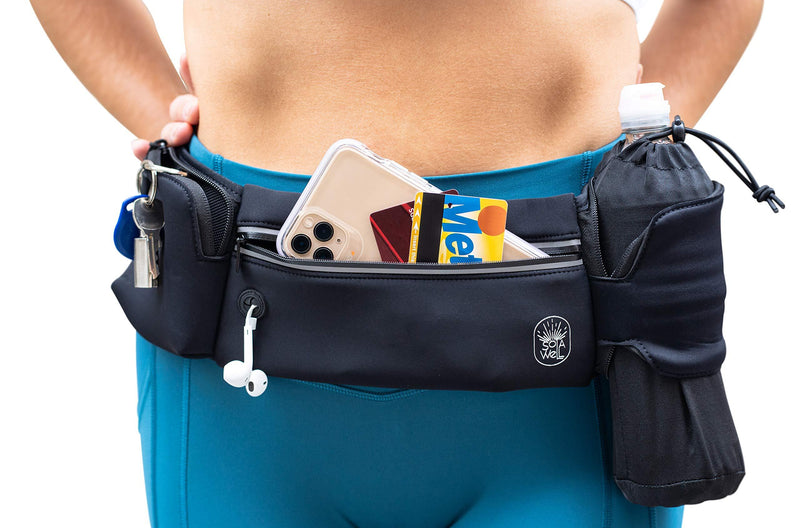 SOLAWELL Running Belt with Water Bottle Holder – Jogging / Hiking Waist Bag - Walking Hydration Fanny Pack - iPhone Carrier For Any Phone Size – Sport Pouch for Women and Men - BeesActive Australia