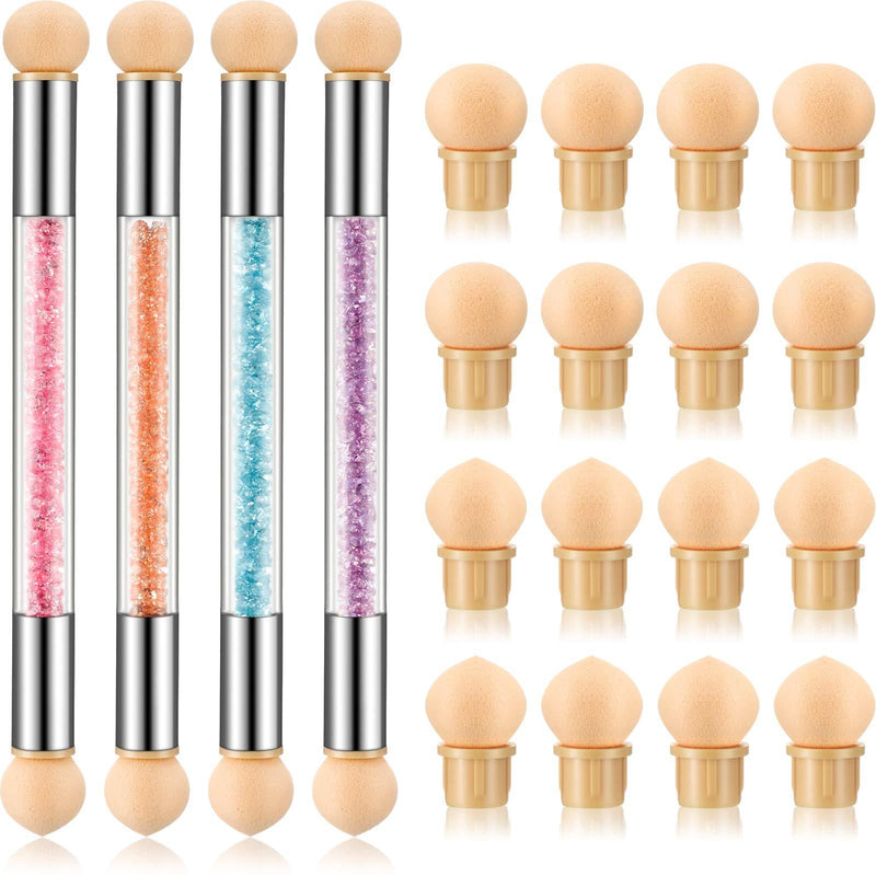 4 Pieces Sponge Nail Brush Picking Dotting Gradient Pen Brush Double Head Sponge Nail Brush Rhinestone Handle Acrylic Nail Painting Brush with 16 Pieces Replacement Head for Nail Art Manicure - BeesActive Australia