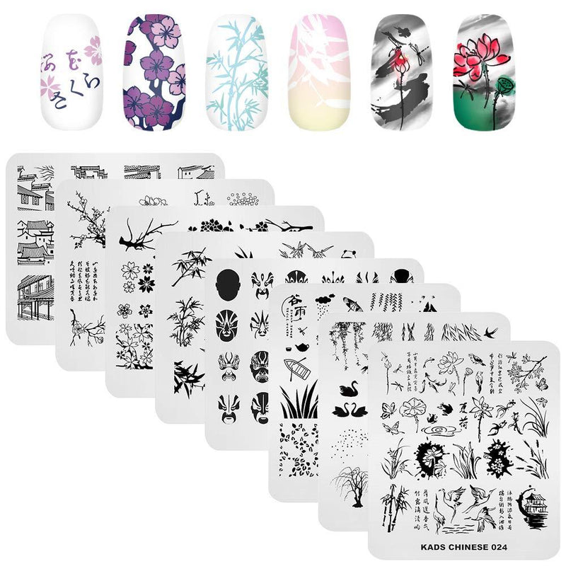 KAD Nail Stamping Plates 8pcs Templates Nail Art Plates set Chinese Style Series - BeesActive Australia