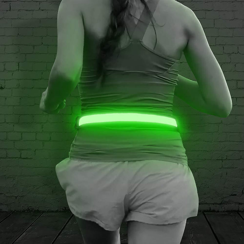 Illumifun LED Running Waist Belt - USB Rechargeable Reflective Glowing LED Waistband, High Visibility Safety Light Belt for for Running, Camping, Walking, Cycling Green - BeesActive Australia
