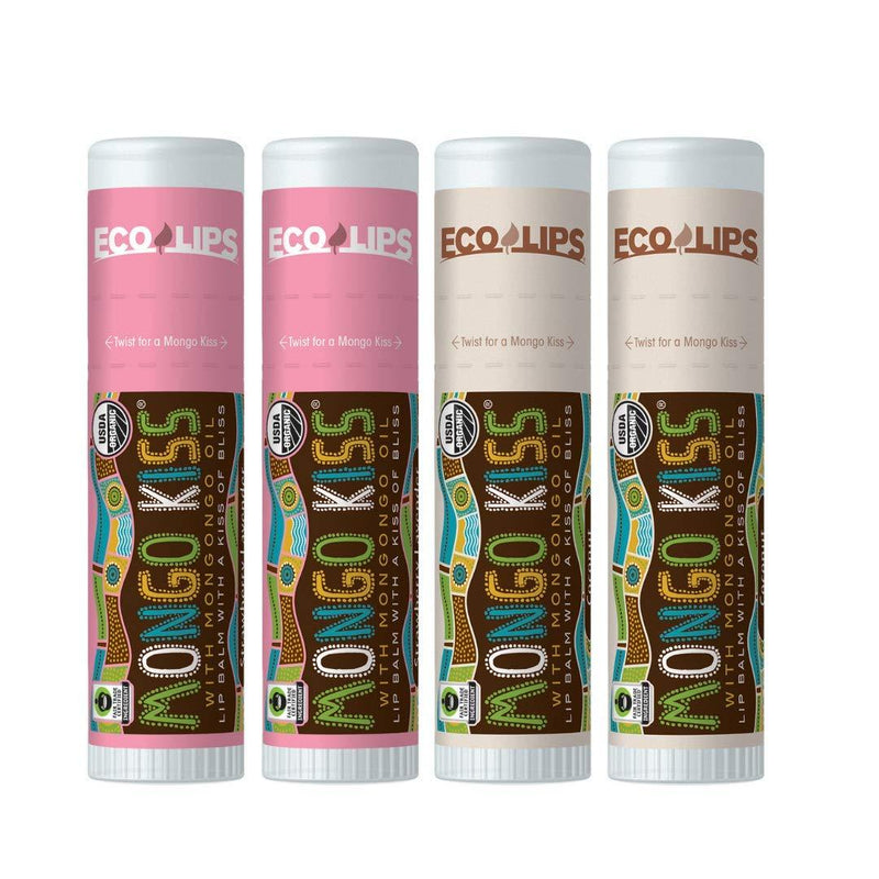 Eco Lips Mongo Kiss 4 Pack Lip Balm - Strawberry Lavender & Coconut Variety - 100% Natural and Made in USA - BeesActive Australia