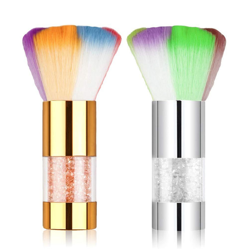 2 Pieces Nail Art Dust Brush Nail Brush Remover Cleaning Nail Art Dust Brush Remover with Shiny Rhinestone Handle For Acrylic Gel UV Nail(Silver, Golden) - BeesActive Australia