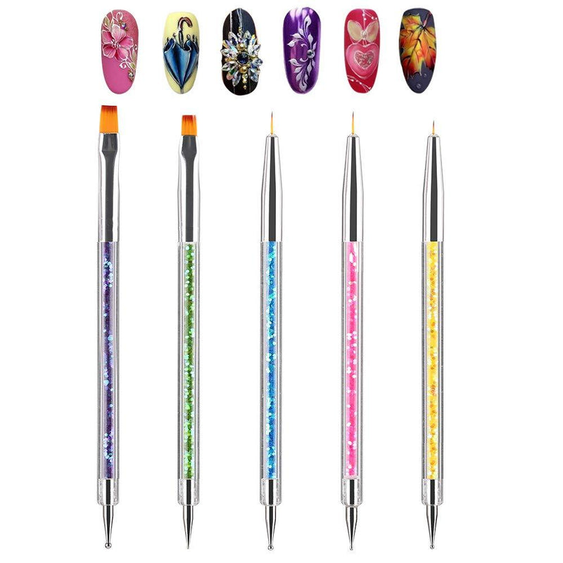 5pcs Double Ended Nail Art Brushes Point Drill Nail Dotting Drawing Painting Tools Liner for Manicure Nail Art Design Nail Art Pens Colorful - BeesActive Australia