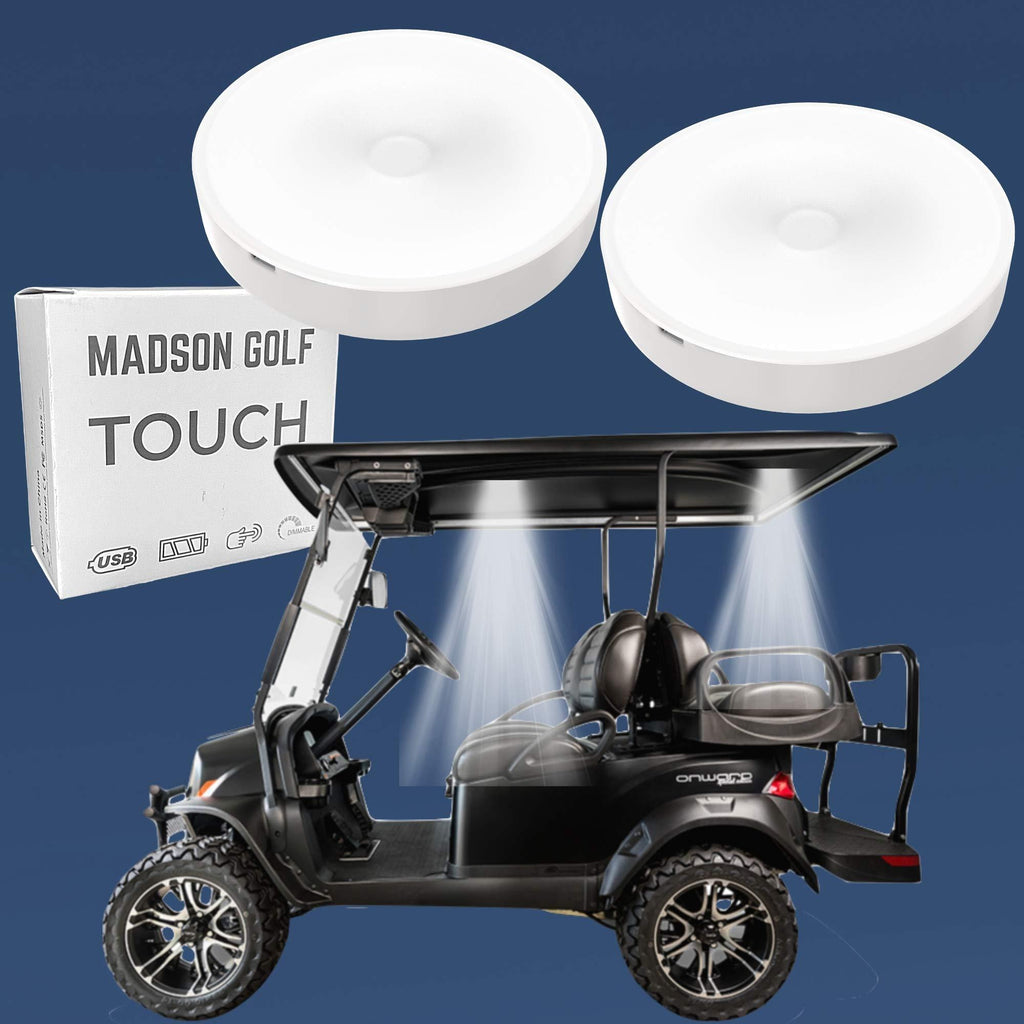 2-Pk Universal Golf Cart Roof Stick On Anywhere One Touch LED Light fits Club Cart, Onward, Precedent, EZGO, Yamaha, and Garia carts, USB Rechargeable Puck designed for golf cart use, Great Golf Gifts - BeesActive Australia
