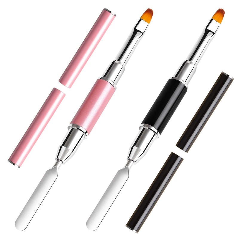 2 Pcs Dual-Ended gel Nail Gel Brush & Picker, TOROKOM 2 in 1 Design gel Nail Brushes Picker Nail Stainless Steel Pen Tool for Poly Extension Acrylic Gel Nails Extension Brush (Pink & Black) - BeesActive Australia