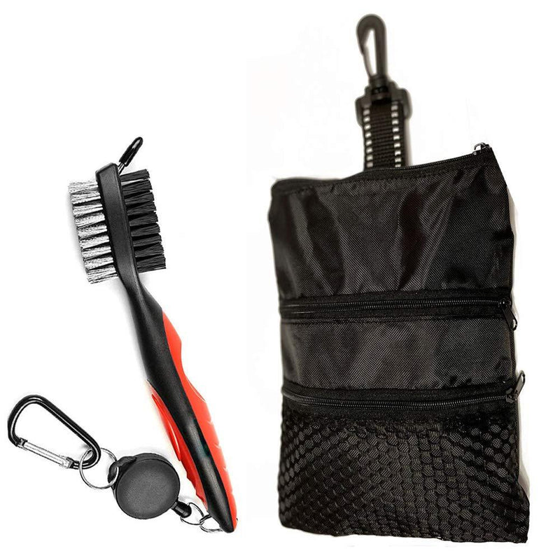 Gzingen Golf Pouch Bag with Golf Club Brush, Golf Tee Pouch Professional Zipper Golf Tee/Ball Pouch Bag and Golf Club Brush Groove Cleaner with Retractable Zip-line Aluminum Carabiner - BeesActive Australia