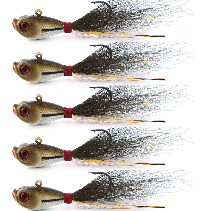 FUSIGO Bucktail Jigs Saltwater Fluck Lures Assorted Jigs Head Fishing Lures for Bass Walleye Crappie Striper 1/4oz-2oz, Pack of 5 Brown/White 1oz - BeesActive Australia
