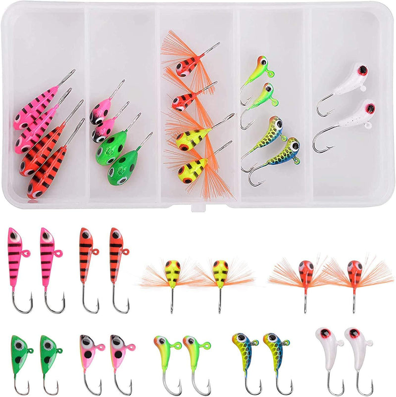 Ice Fishing Jigs Lures Kit - 18/36pcs Fishing Jigg Hooks Hard Metal Bait for Winter Ice Jigging Bass Walleye Pike Carp Catfish Trout Perch with Tackle Box 18pcs ice fishing kit - BeesActive Australia