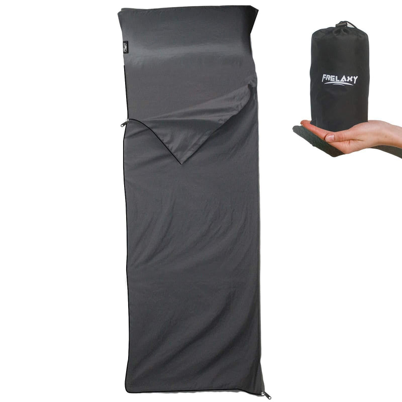 Frelaxy Sleeping Bag Liner with Full-Length Zipper & Pillow Pocket, Comfy & Easy Care Travel & Camping Sheet, 4 Seasons Warm Cold Weather, Adults & Kids Great for Travel, Backpacking, Hiking Dark Gray - BeesActive Australia