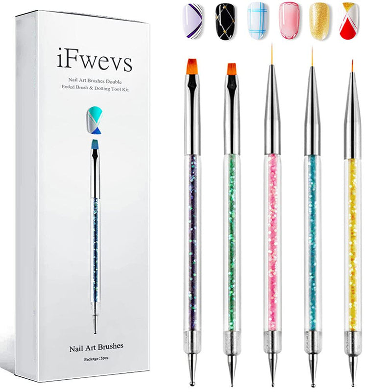 iFwevs Nail Art Brushes,5pcs Double Ended Brush & Dotting Tool Kit,Including Nail Liner Brush and Nail Dotting Pens for Nail Art Nail Salon - BeesActive Australia