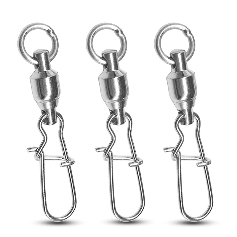 Atibin High Strength Fishing Swivels Tackle Stainless Connector Fishing Snaps Swivel Steel Lock Snap Swivels Saltwater Line Lure Connector Size 4+4 (76lb) 50 pcs - BeesActive Australia