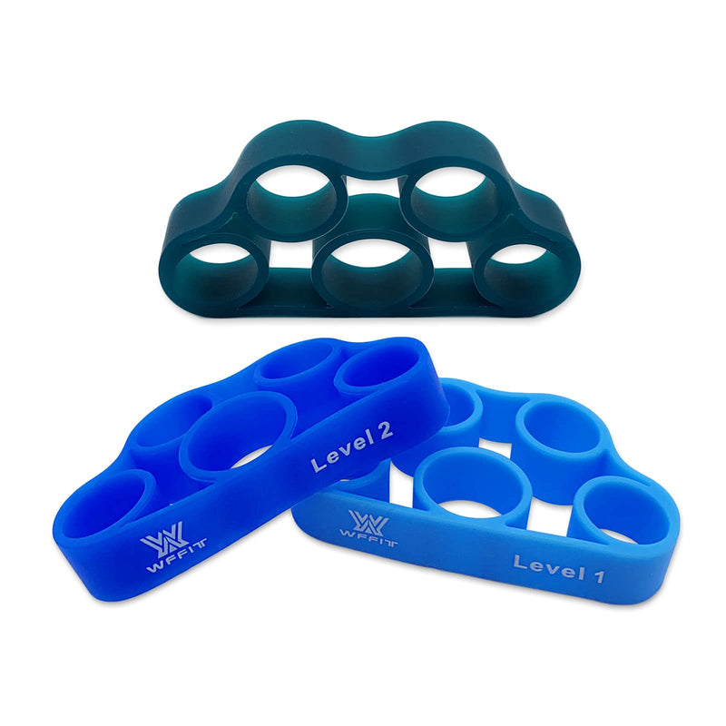 WFFITT Finger Exercise Grip Strengthener, Finger Stretcher Hand Grip Resistance Bands Finger Extensor Exercise Bands for Carpal Tunnel Guitar Pianist Rock Climbing Tennis Trainer 3PCS Blue - BeesActive Australia