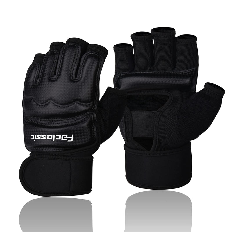 FOCLASSIC Taekwondo Sparring Gloves Taekwondo Karate Gloves WTF Training Martial Arts Boxing TKD Punch Bag Mitts Fingerless Gloves for Women Men Kids Medium Black - BeesActive Australia