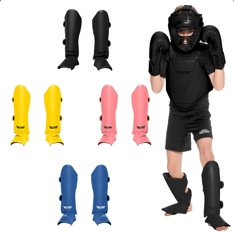 Elite Sports Muay Thai MMA Kickboxing Boys and Girls Shin Guards, Instep Guard Sparring Protective Leg Shin Kick Pads for Kids - BeesActive Australia