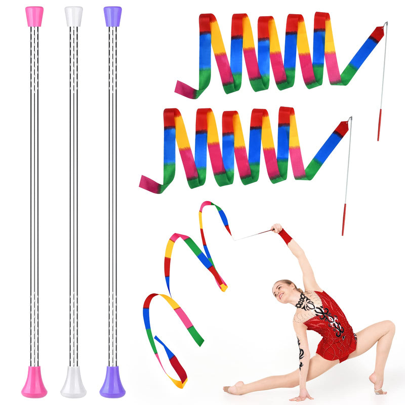 ELECLAND 3Pcs Twirling Batons and 2Pcs Dance Ribbon Wands, 21Inch Kids' Gymnastics Twirling Baton Dance Baton for Artistic Dance, Baton Twirling 5 - BeesActive Australia