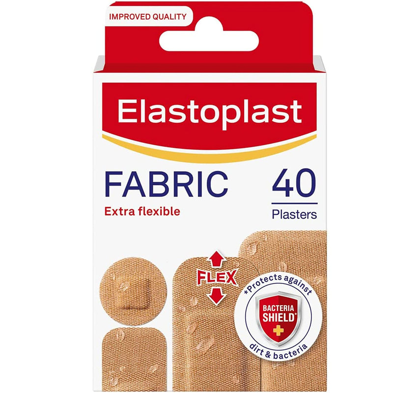 Elastoplast Fabric Extra Flexible Breathable 40 Plasters / Water repellent (Packaging May Vary) 40 Count (Pack of 1) - BeesActive Australia