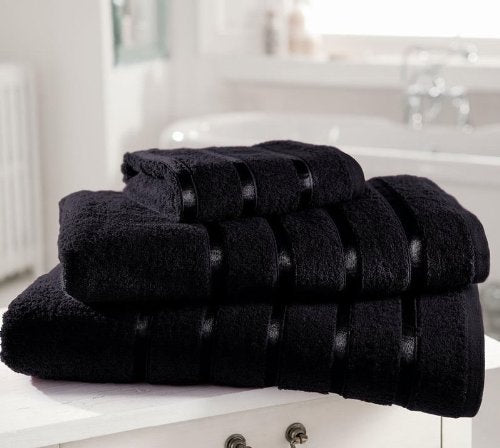 Egyptian Cotton Towel PREMIUM Extra Soft 600gsm Kensington Satin Stripe HAND TOWEL, BLACK - BeesActive Australia